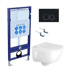 Aquatek Унитаз подвесной Дива AQ2012-00 в комплекте с инсталляцией Standard INS-0000012 с клавишей смыва KDI-0000020 матовый черный и крепления KKI-0000002 – фотография-1